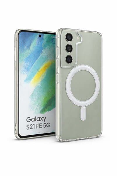 Fenza Samsung Galaxy S21 FE Uyumlu Kamera Korumalı Magsafe Wireless Şarj Özellikli Lüks Şeffaf Silikon Tel