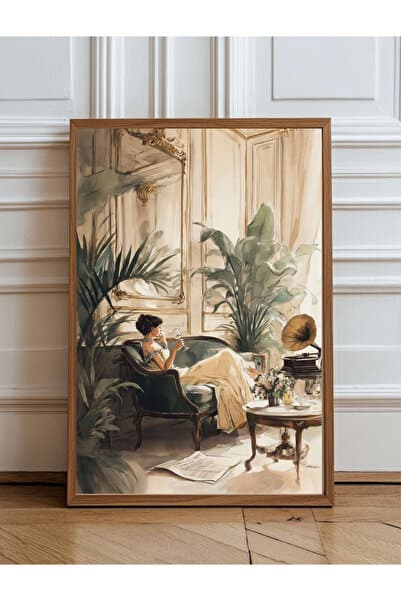 Tuba Decor Tek Parça Ahşap Çerçeveli Tablo Şarap İçen Zarif Kadın
