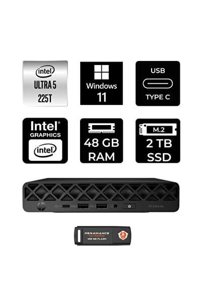 HP EliteDesk 8 Mini G1i AI Intel Core Ultra 5 225 48GB 2TB SSD W11H Mini Masaüstü Bilgisayar