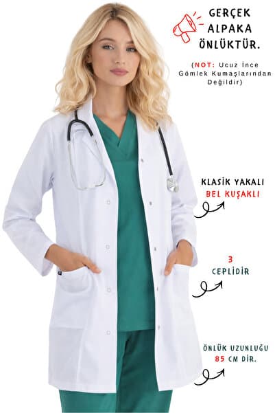 İNCİ ÜNİFORMA Kadın Beyaz Alpaka Önlük Doktor Hemşire Önlüğü Eczacı Laborant Diş Hekimi Öğretmen Önlüğü