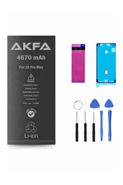 Akfa iPhone 15 Pro Max Uyumlu %40 Güçlendirilmiş Telefon Bataryası 4670 Mah Tamir Seti