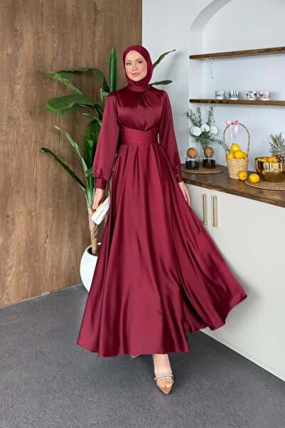 Hazamoda Ruby Grace Çapraz Saten Abiye Bordo
