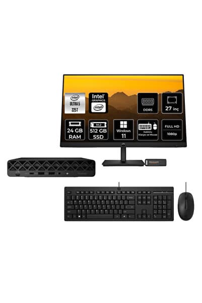 HP ProDesk 4 Mini G1i Intel Core Ultra 5 225T 24GB 512GB SSD 27" W11P Mini Masaüstü Bilgisayar