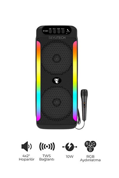 SEYUTECH Bluetooth Hoparlör RGB Led Işıklı Karaoke Mikrofon Hediyeli Taşınabilir Parti Speaker