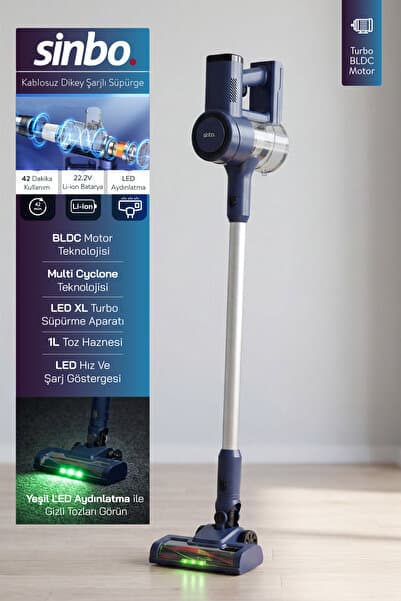 Sinbo SVC-8636 Kablosuz Dikey Şarjlı Süpürge 2200mAh Li-ion Bataryalı BLDC Motorlu Yeşil LED Işıklı