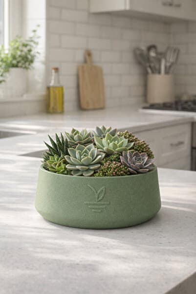 ESG PLUS Cookie 17 cm Dekoratif Beton Kaktüs Sukulent Aranjman ve Bonsai Saksı Yaprak Yeşili