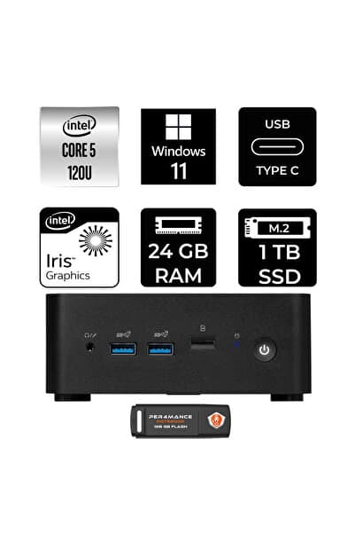 MSI Cubi NUC Intel Core 5 120U 24GB 1TB SSD W11H Mini Masaüstü Bilgisayar & PER4 USB