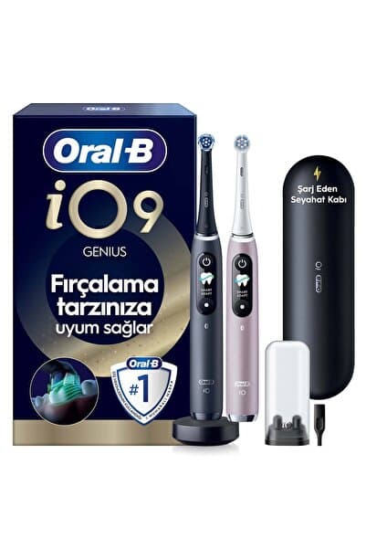 iO9 Şarjlı/Elektrikli Diş Fırçası, 2'li Set, Rose Quartz & Siyah, 2 Fırça Başlığı,