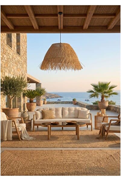 Kiky Teak Ağacı El İşçiliği Bahçe Oturma Grubu - Modern İskandinav Tasarım Dış Mekan Takımı