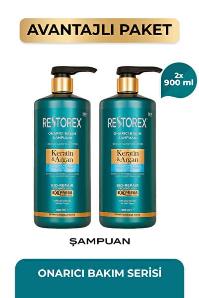 Restorex Keratin & Argan Onarıcı Şampuan 2 x 900 ml – Kırılma Karşıtı Güçlendirme