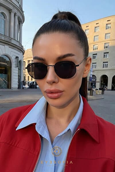 Eyesofia Valery Siyah Metal Beşgen Unısex Uv400 Filtreli Ultra Hafif Güneş Gözlüğü