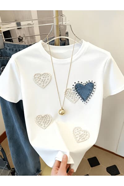 one button Aşk Kalp Baskılı Premium Oversize T-shirt