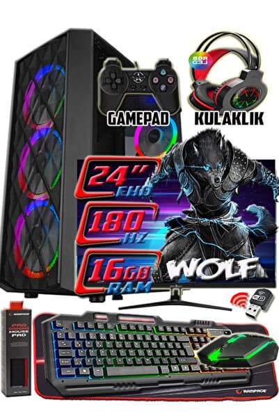 WOLF 24" 180hz Monitör Xeon X5650 16gb Ram 256gb Ssd 250gb Hdd R7 240-4gb E.kartı Gaming Takım PC