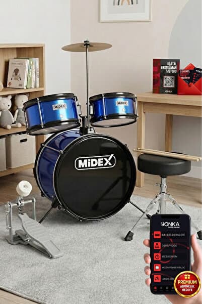 Midex Cd300x-blue Akustik Junior Çocuk Baterisi Davulu 5-14 Yaş Için Full Set