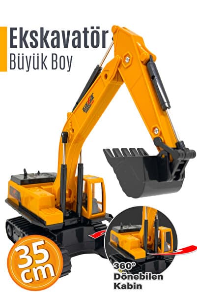 Smartfox Büyük Boy Oyuncak Ekskavatör Kepçe – 360° Dönebilen Kabinli İş Makinesi