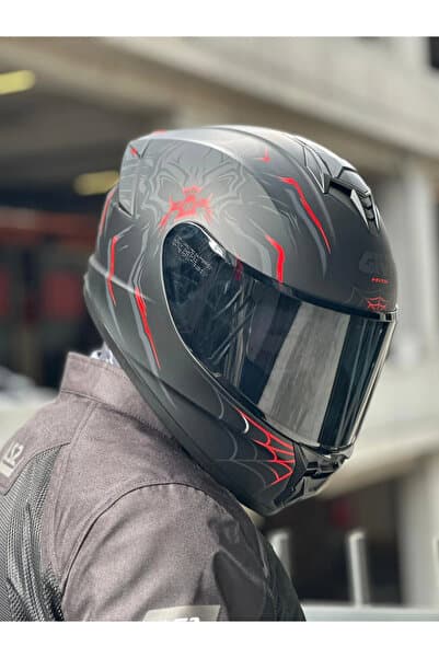 Givi 50.X ARACHNO MAT SİYAH-KIRMIZI KASK (SİYAH VİZÖR)