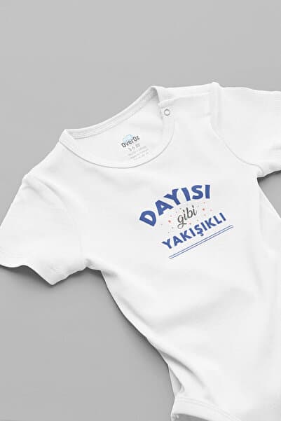 Overoz Dayısı Gibi Yakışıklı Yazılı Bebek Zıbın Bebek Hediyelik Dayı Amca Yazılı Bebek Body Zıbın 5837-D
