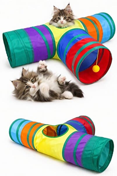 HAYHAYPETSHOP 3 yollu kedi köpek katlanır gökkuşağı üç kollu oyun tüneli