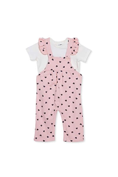 ebebek Hello Baby HelloBaby Kız Bebek Salopet-Tişört Düğmeli Bisiklet Yaka Kısa Kol Patiksiz