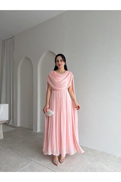 Mooi Butik ZUZANNA Maxi Elbise 9069 - Pudra