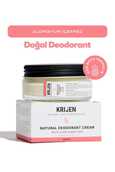 Krijen Doğal Deodorant - Beyaz Zambak & Üzüm Çekirdeği Krem Deodorant 50 Ml-Bitkisel Ter Kokusu Önleyici
