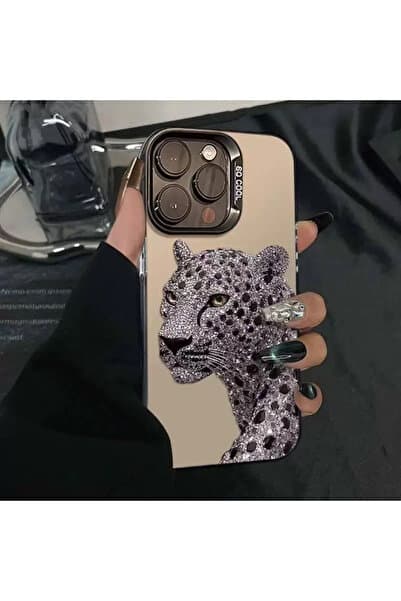 Caseji İphone 13 Pro Max Uyumlu Kaplan Gümüş Baskı Desen Darbe Emici Telefon Kılıfı MK01A