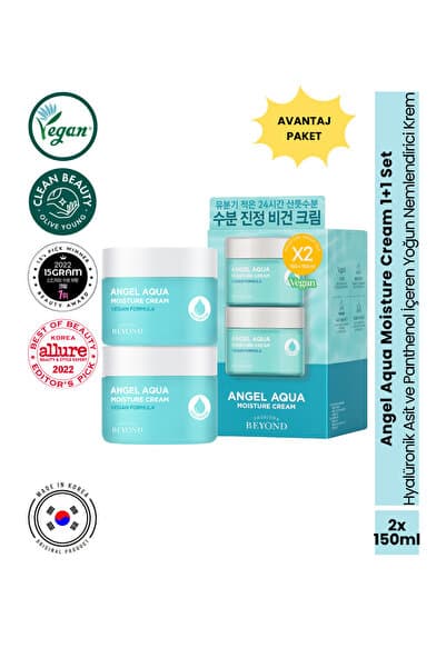 Angel Aqua Moisture Cream Nemlendirici Yatıştırıcı Krem Seti Hyaluronik Asit Panthenol 2x150 ml