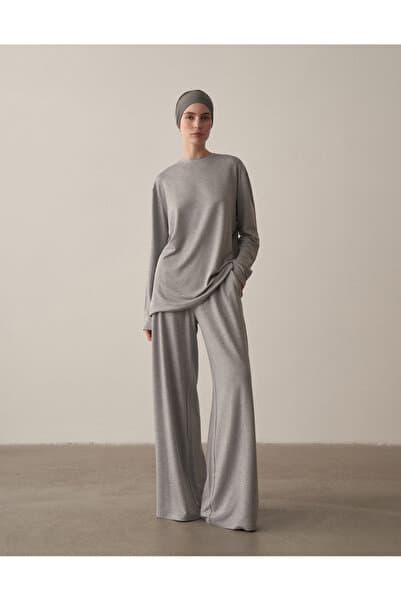 Kuğu Collection Rahat Dökümlü Pantolon Gri Melanj