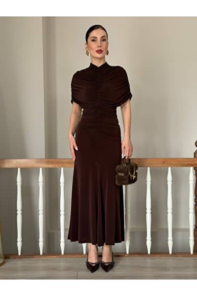 YK FASHION Omuz Detaylı Sıfır Kol Elbise