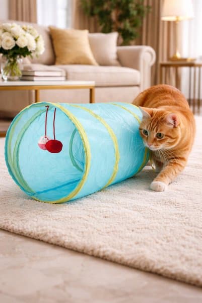 Kiwi Kedi Oyun Tüneli 26x50 cm Katlanabilir Polyester Eğlenceli Oyuncak Tünel