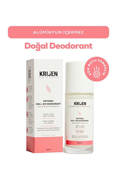 Krijen Doğal Deodorant - Beyaz Zambak & Tatlı Badem Roll-On Deodorant 50 Ml - Bitkisel Ter Kokusu Önleyici