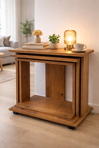 3 Lü Yan Sehpa - Koltuk Sehpası - Zigon Sehpa -Çok Amaçlı