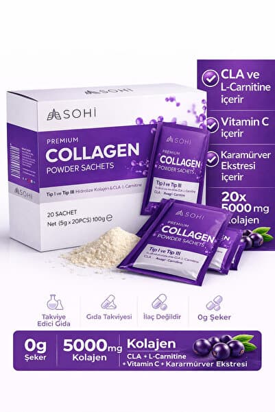 Kolajen Collagen 5000 mg 20 Saşe Tip 1 Tip 3 C Vitamini
