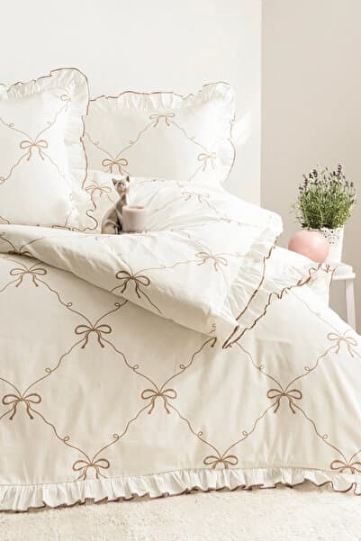 DB DANLA BALDİ Home Collection Çift Kişilik Nevresim Seti %100 Pamuklu FİYONKLU Süs Overloklu Fırfırlı