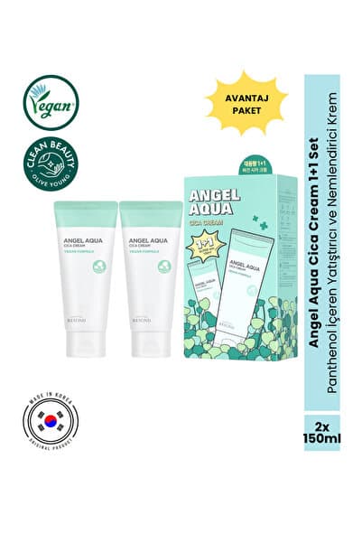 Angel Aqua Cica Cream Nemlendirici Yatıştırıcı Krem Seti Cica Centella Panthenol Vegan 2x150 ml