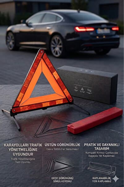 Autobase Üçgen Reflektör Metal Ayaklı Katlanabilir Kutulu Uyarı İkaz Reflektörü