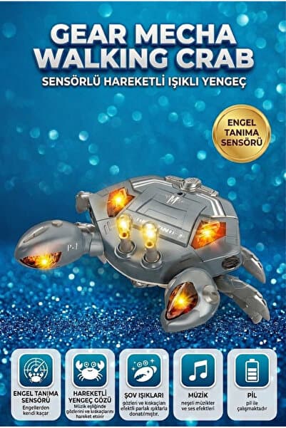 Tıfıl Toys Işıklı, Pilli, Müzikli, Yürüyen, Engel Tanımayan Mekanik Kıskaçlı Akıllı Yengeç Oyuncak Siyah