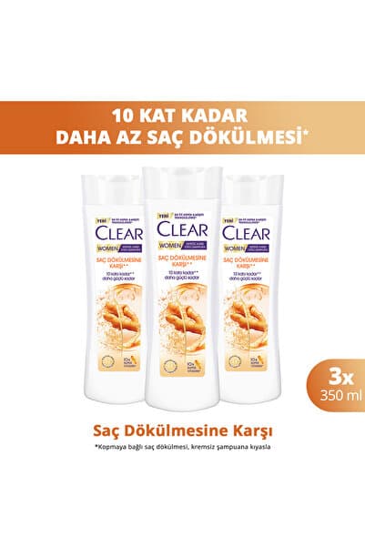 Clear Women Kepeğe Karşı Etkili Şampuan Saç Dökülmesine Karşı 350 ml x3