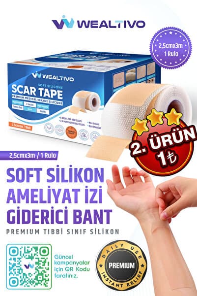 Wealtivo Soft Silikon Bant (3m), Silikonlu Bandı, Keloid/Skar/Ameliyat/Cerrahi İzler için %93