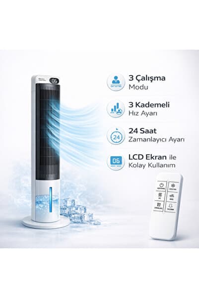 SMAYLİNG Sessiz Kule Tipi Hava Soğutucu 70 WATT Vantilatör 3L Su Tanklı Zamanlayıcılı Uzaktan Kumandalı