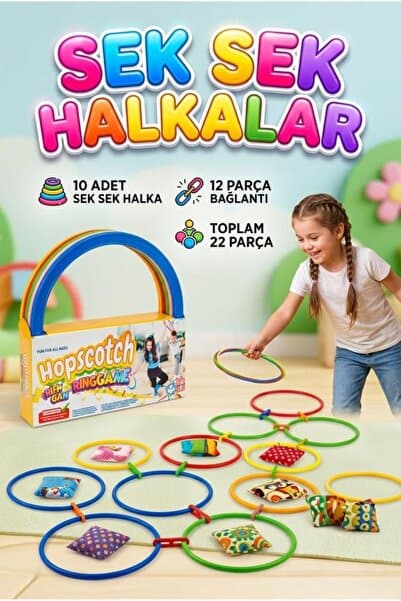 Tıfıl Toys Sek Sek Halkalar! 22 Parçalı 5 Farklı Renkli 10 Halkalı 12 Bağlantı Parçalı Eğitici Oyuncak Halka
