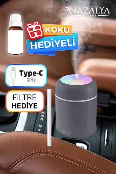 Nazalya 300ml Araç Içi Usb Kablolu Oto Kokusu Hava Nemlendirici Gri- Koku Hediyeli