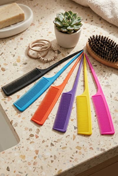 Tarak Seti 6 Adet Rengarenk Krepe Saç Ayırma Tarağı