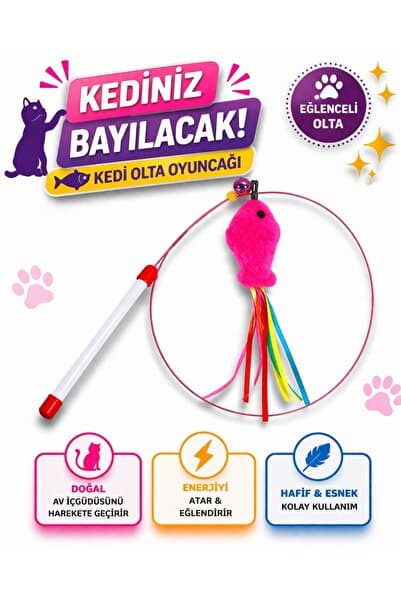 HAYHAYPETSHOP Kedi Olta Oyuncağı Renkli Balıklı – İnteraktif Eğlenceli Kedi Oyuncağı