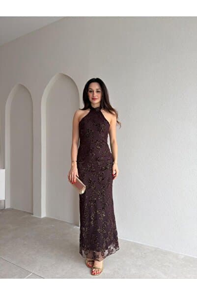 MEECY PERLA Simli Maxi Elbise