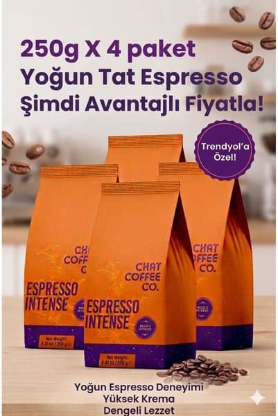 CHAT COFFEE CO. Espresso Intense 1 kg ( 4 x 250g) - Yoğun Kahve & Yüksek Krema - Çekirdek veya Öğütülmüş