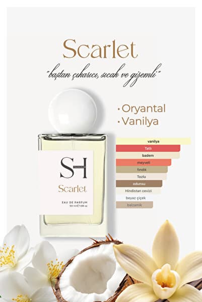 SH FRAGRANCES Scarlet EDP Kadın Parfüm | Tatlı Badem | Yasemin-Portakal Çiçeği | Yoğun Vanilyalı-Odunsu , 50ml