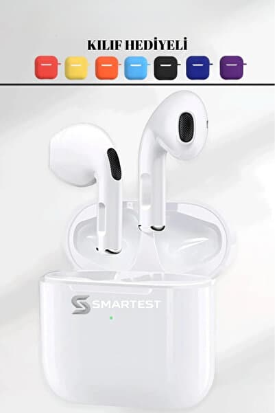 SMARTEST Beyaz Ios Android Uyumlu Kablosuz Bluetooth Kulaklık Karışık Renk Kılıf Hediyeli