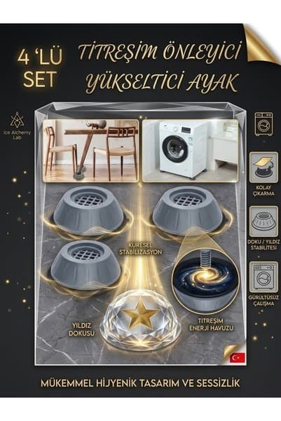 Keskon 4’lü Set Yükseltici ve Titreşim Önleyici Beyaz Eşya Ayağı – Çamaşır, Bulaşık Makinesi ve Buzdolabı
