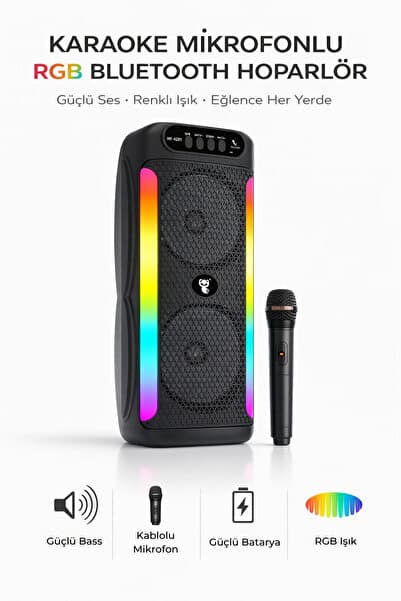 Omaze RGB LED Karaoke Bluetooth Hoparlör Mikrofon Dahil Kablosuz Taşınabilir Bluetooth Speaker